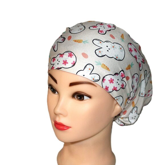 Handmade Easter Peeps Euro Scrub Cap, Soft, Stretchy Cotton Blend - Picture 2 of 7